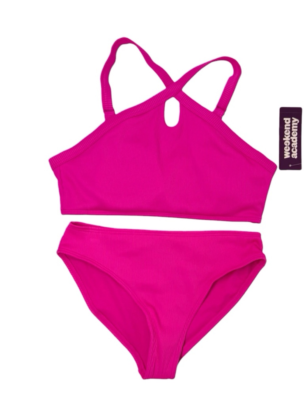 Paradise Pink tween bikini set ribbed textured UPF 50+ girls size L/10-12 NWT